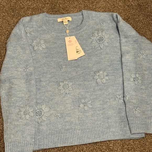 NWT Lilly Pulitzer Elizabelle Sweater Heathered Bonaire Blue Coastal Flowers Sm - Picture 5 of 5